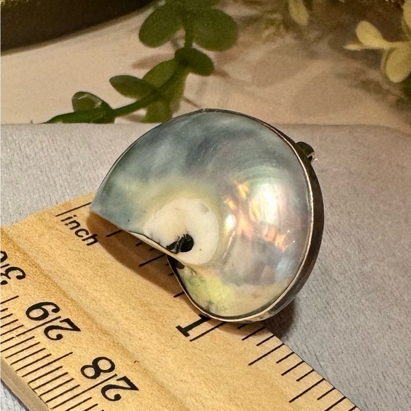 Vintage Large Sterling Silver 925 Handmade Shell Statement Ring - Picture 4 of 13